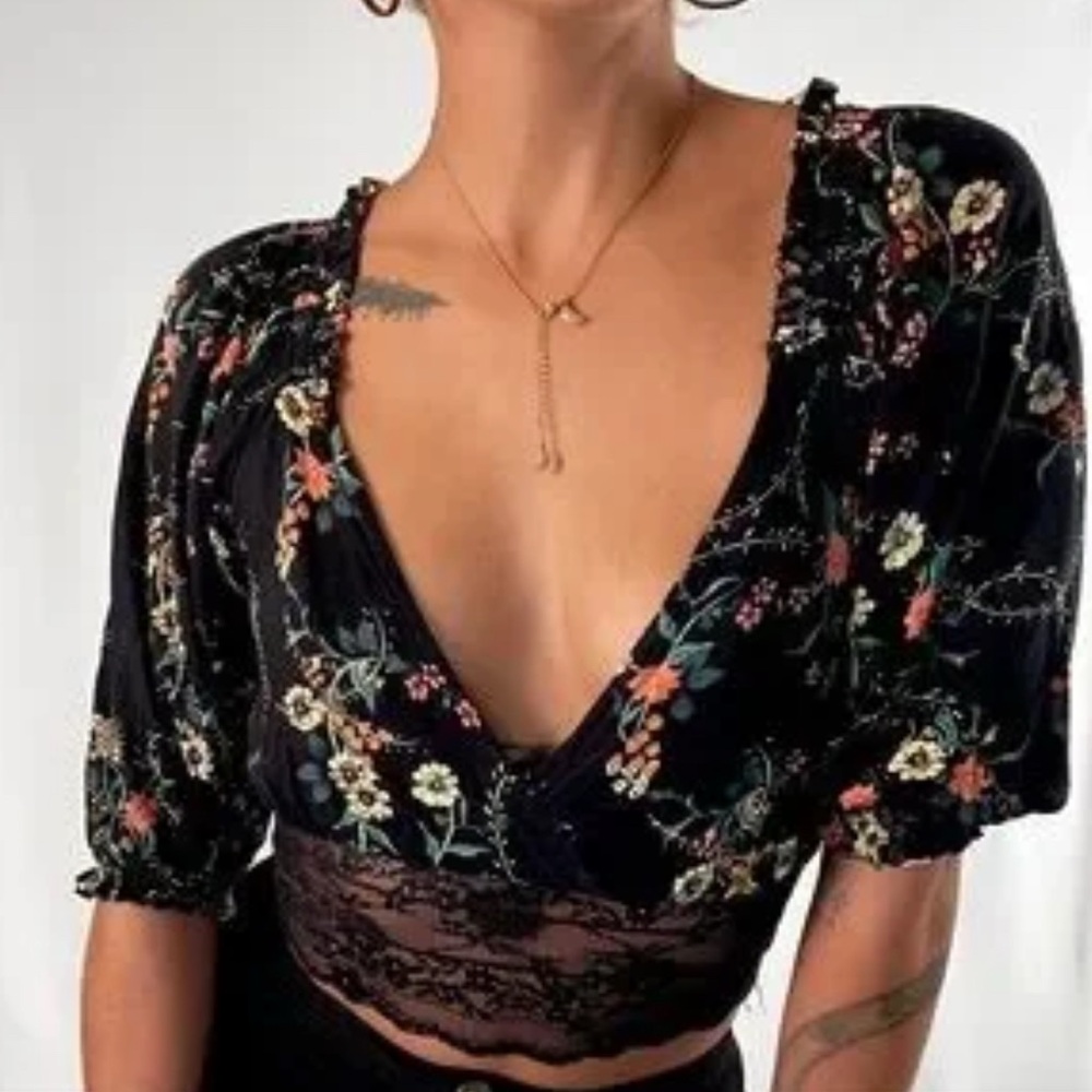 Urban Outfitters Multicolor Floral Lace Blouse
